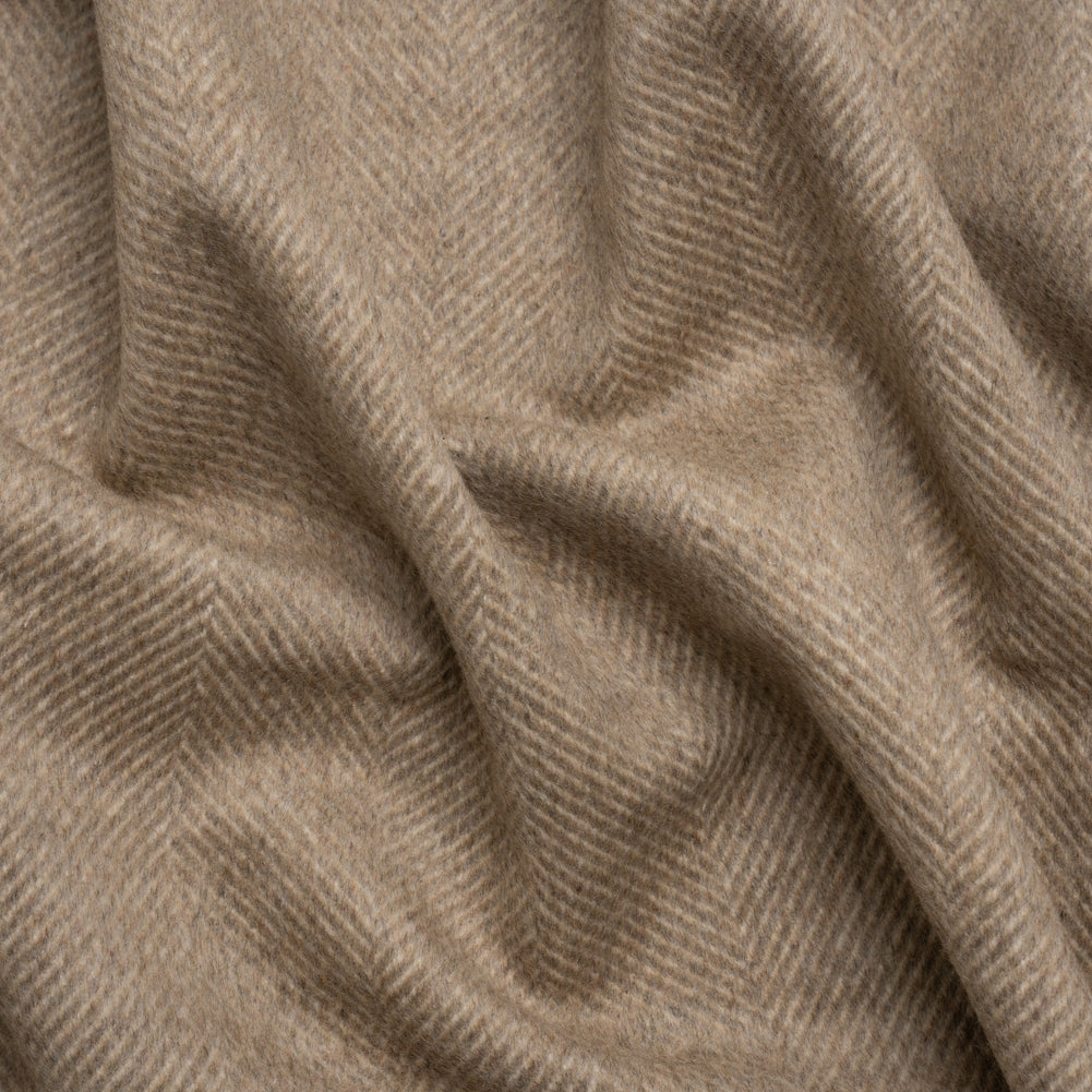 Dark Beige and Cream Herringbone Brushed Wool Blend Twill Coating - Joann Fabrics