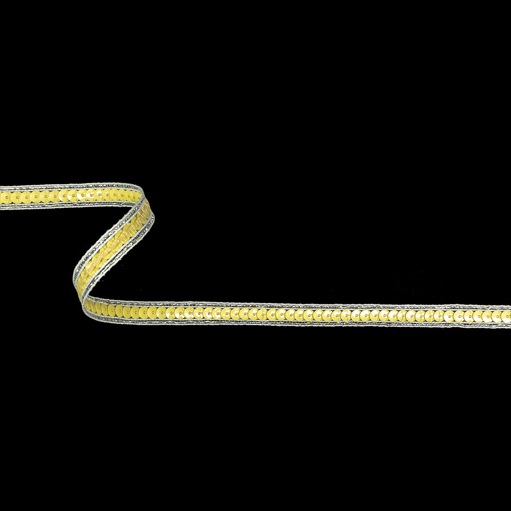 Lemon Single Row Sequins and Metallic Silver Stripes Trim - 0.375