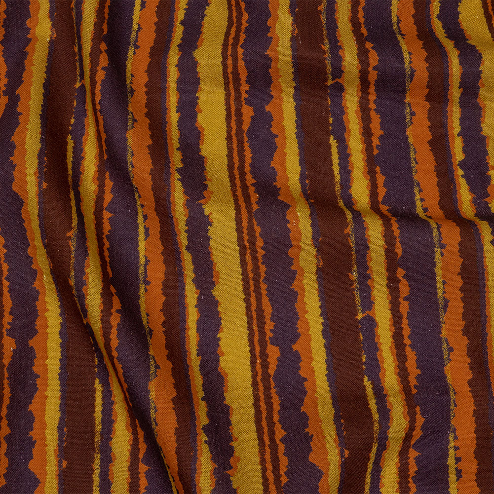 Linen and Rayon Woven - Purple, Orange and Yellow Stripes - Foliate Pathways Print - Mood Exclusive Jack-O-Lantern Collection - Joann Fabrics