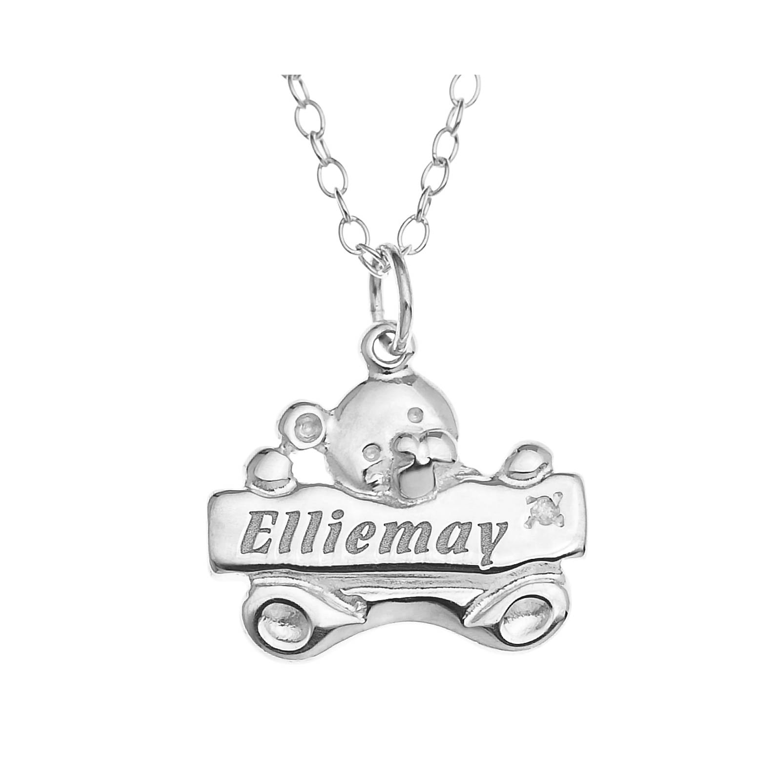 Personalized Sterling Name Teddy Bear Pendant, 16