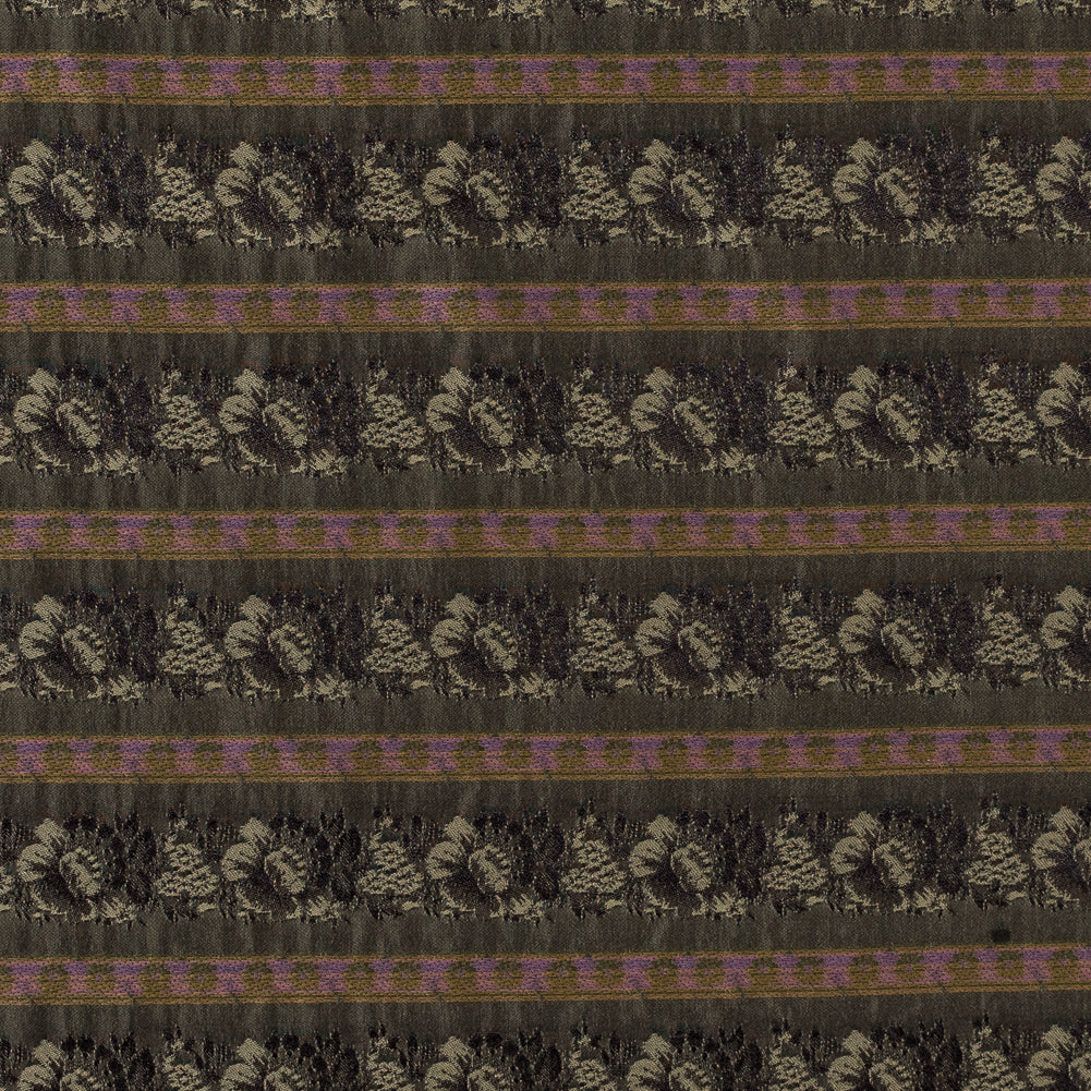 Olive Green Polyester Blend with Woven Floral Stripes - Joann Fabrics
