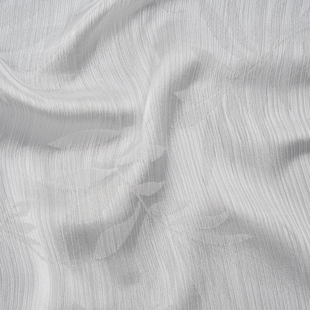 Crinkled Polyester Satin-Face Chiffon Jacquard - White Palm Leaves - Designer Deadstock - Joann Fabrics