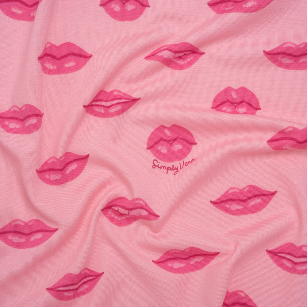 Stretch Polyester ITY Jersey Print by Vera Wang - Pink Lips - Deadstock - Joann Fabrics