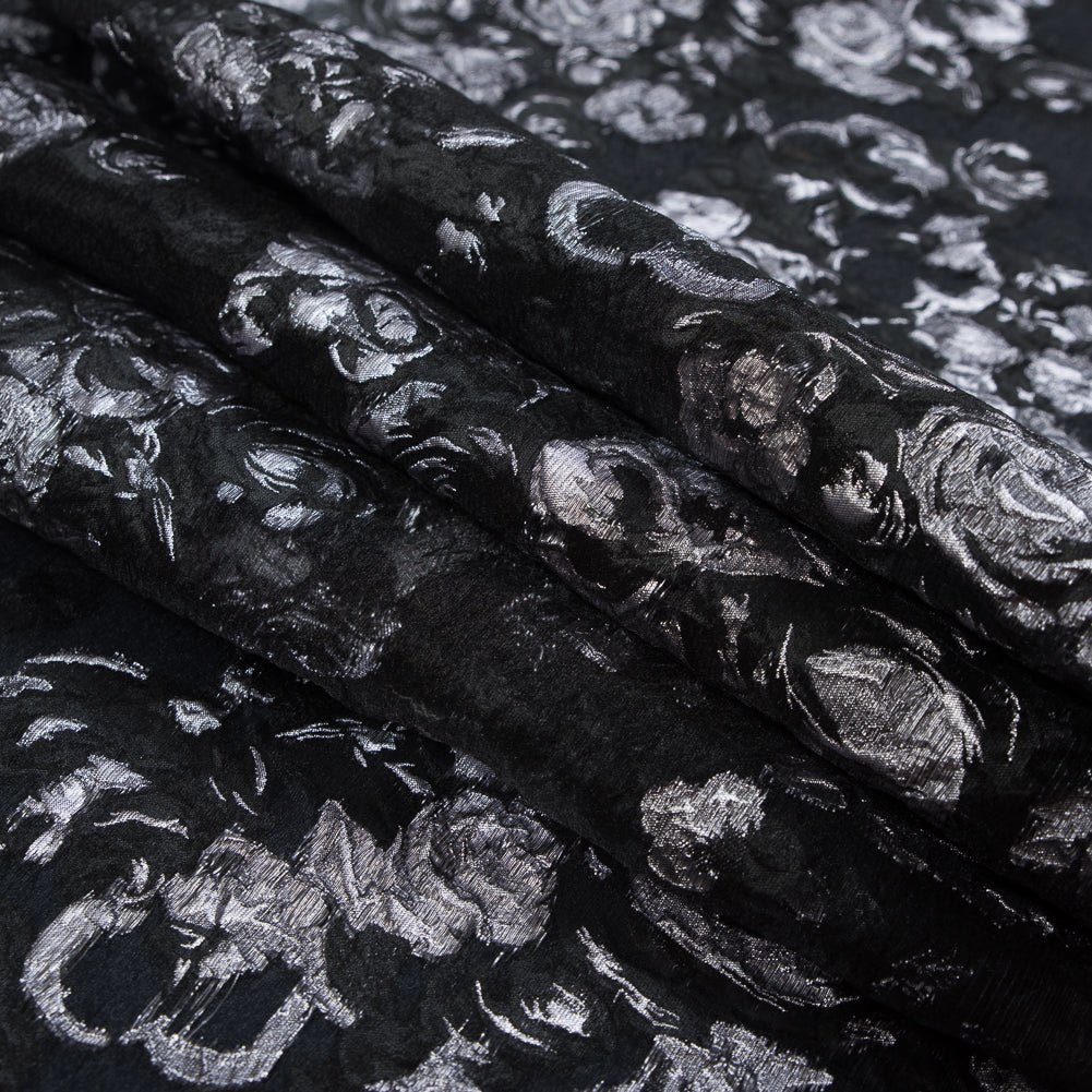 Black and Metallic Silver Luxury Floral Burnout Brocade - Joann Fabrics