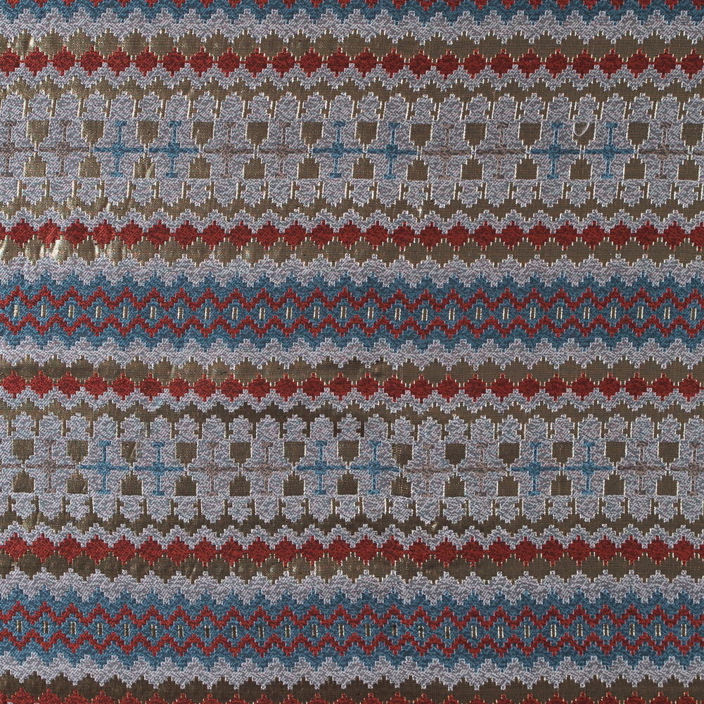 Italian Metallic Gold, Orange and Blue Geometric Brocade - Joann Fabrics