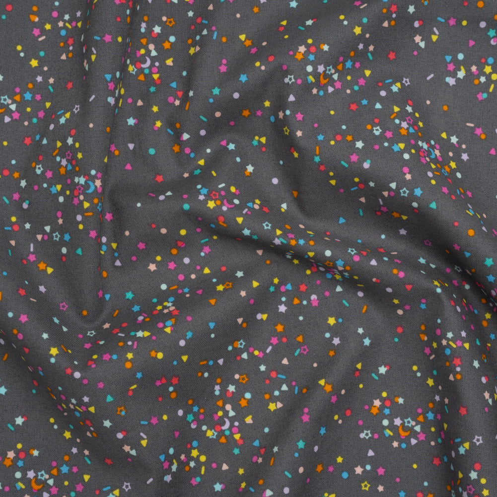 Printed Quilting Cotton by Ghazal Razavi for FIGO Studio - Gray and Rainbow Sprinkles - Dewfall Collection - Joann Fabrics