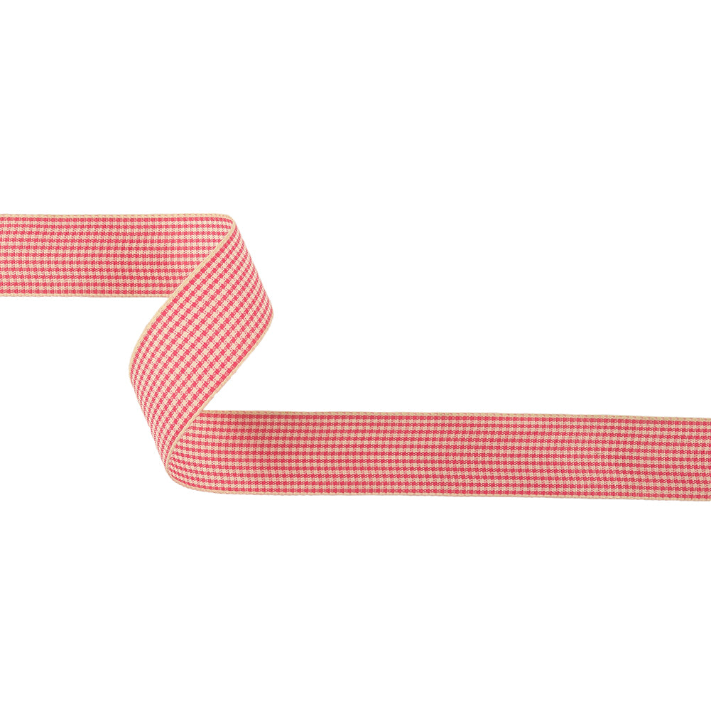 Hot Pink and Dew Houndstooth Check Woven Ribbon - 1