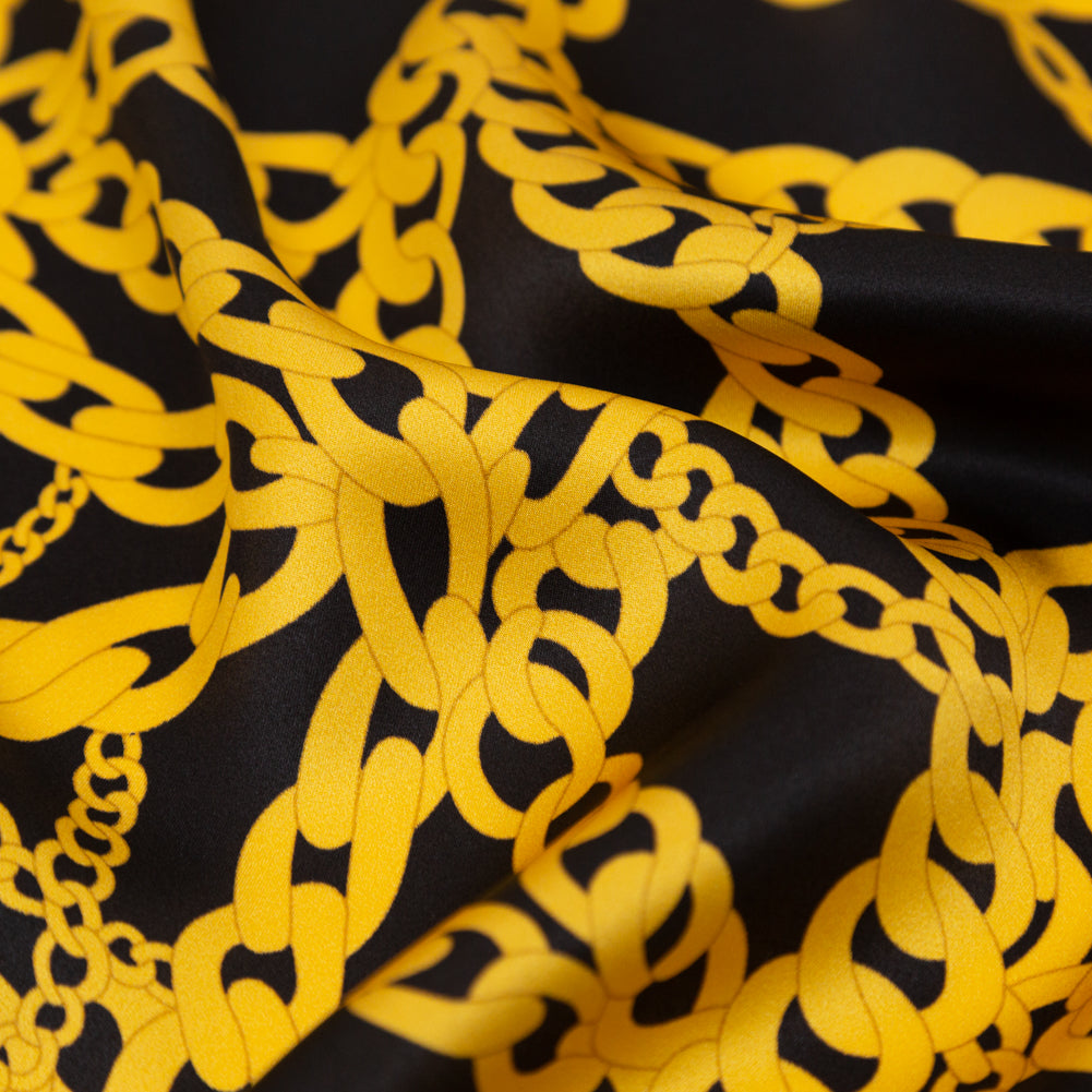 Mood Exclusive Italian Black and Gold Chains Digitally Printed Silk Charmeuse - Joann Fabrics