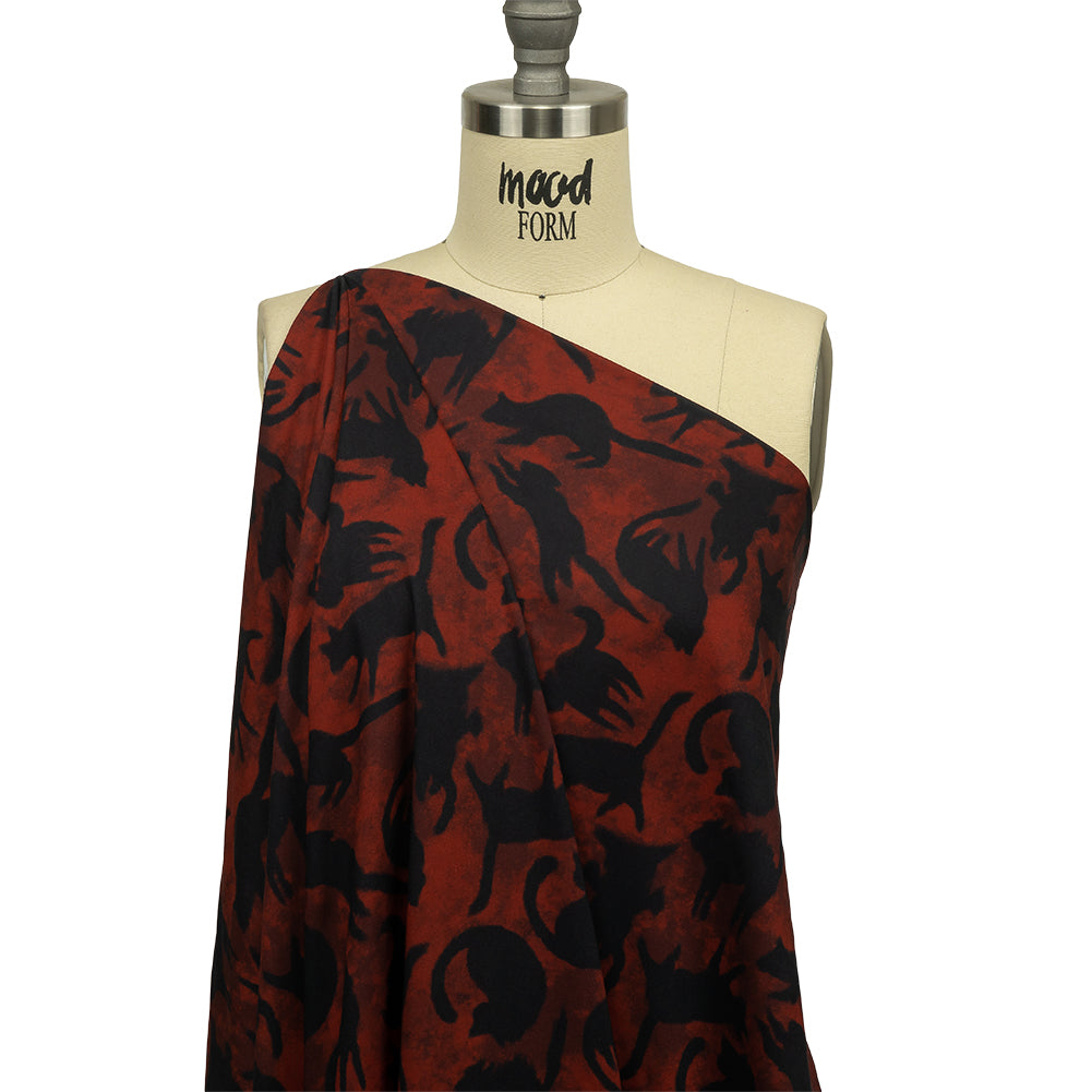 Rayon Batiste - Red and Black Cats - Black Cat Print - Mood Exclusive Nevermore Collection - Joann Fabrics