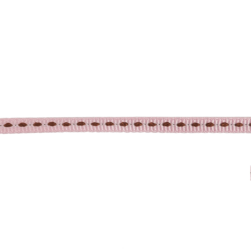 Baby Pink Grosgrain Ribbon with Brown Stitching - 0.25
