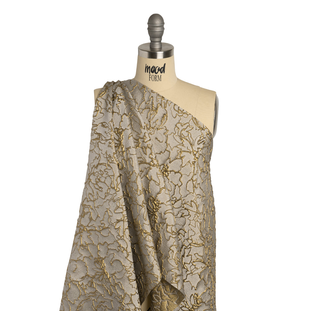 Metallic Luxury Brocade - Gray and Gold Floral Outlines - Joann Fabrics