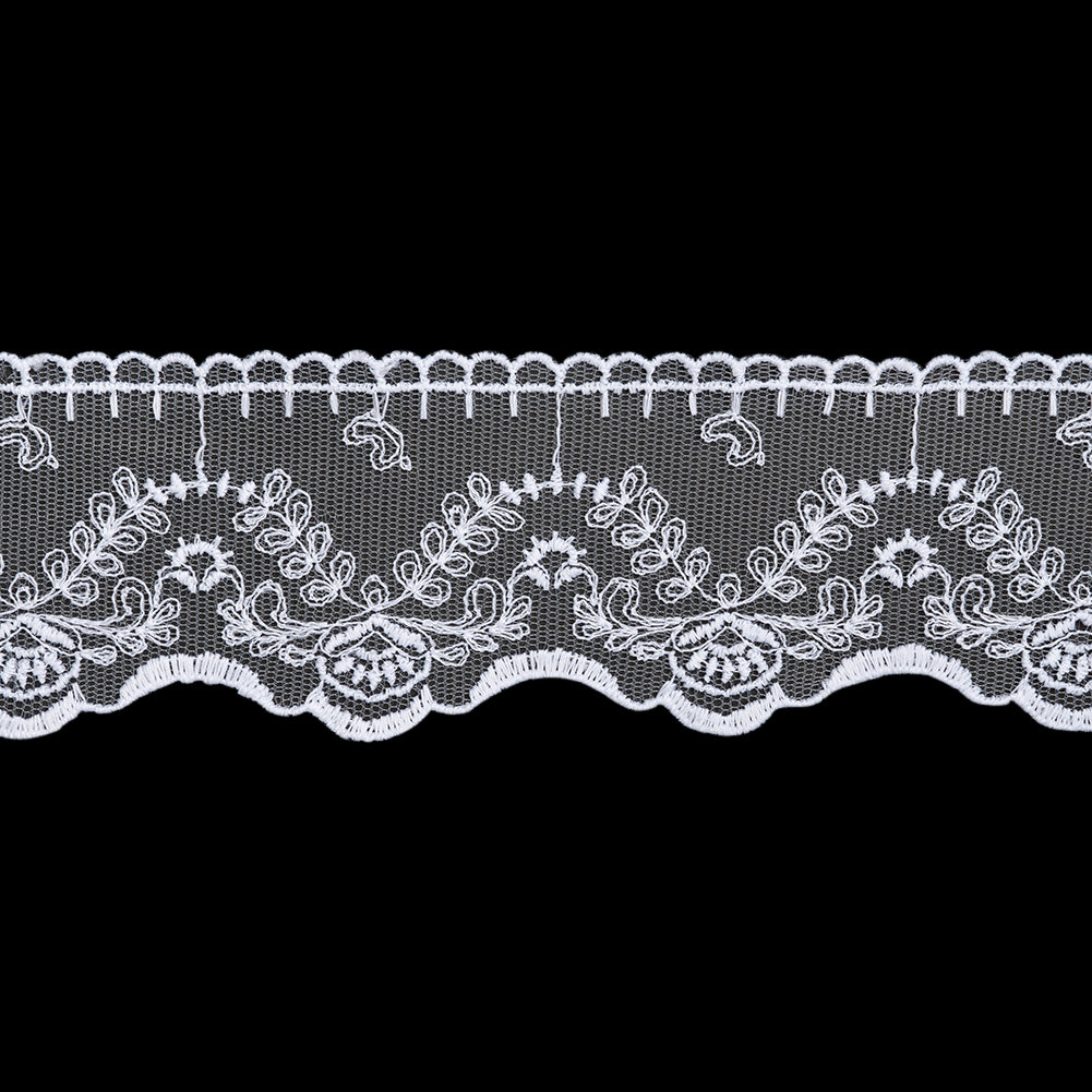 Embroidered Lace Tulle Trim with Scalloped Edges - 2.375