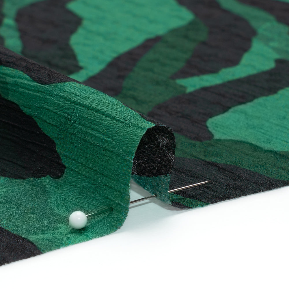 Geometric Crinkled Polyester Jacquard - Green and Black Animal Stripes - Made in Italy - Joann Fabrics