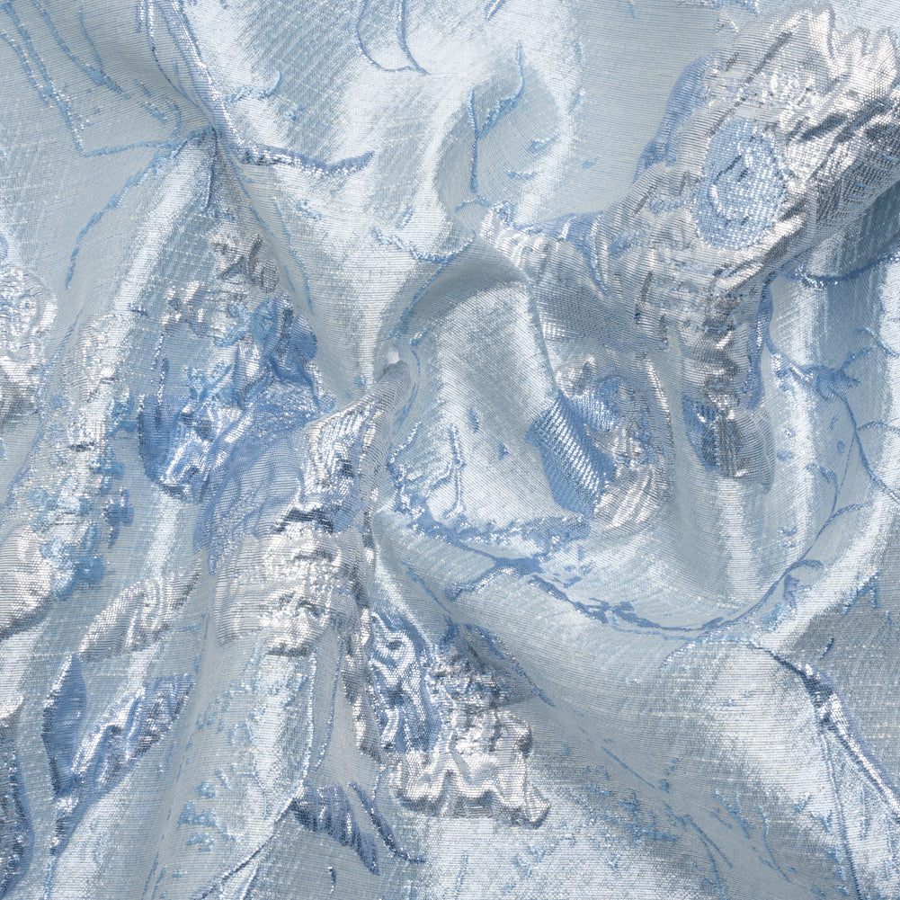 Metallic Baby Blue and Silver Flower Clippings Luxury Brocade - Joann Fabrics