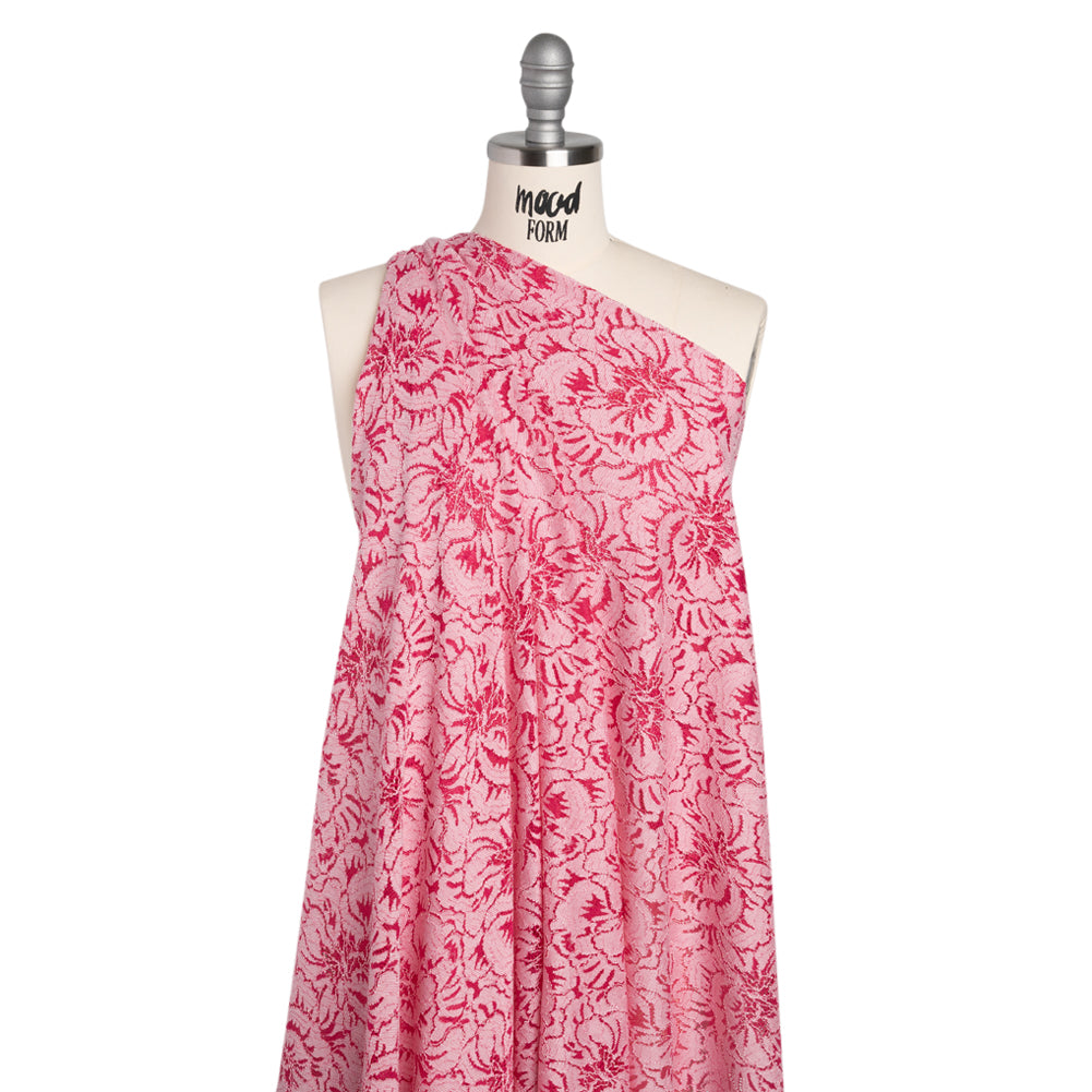 Stretch Corded Lace with Finished Edges - Raspberry Pink and Natural Bold Blooming Florals - Dania Collection - Joann Fabrics