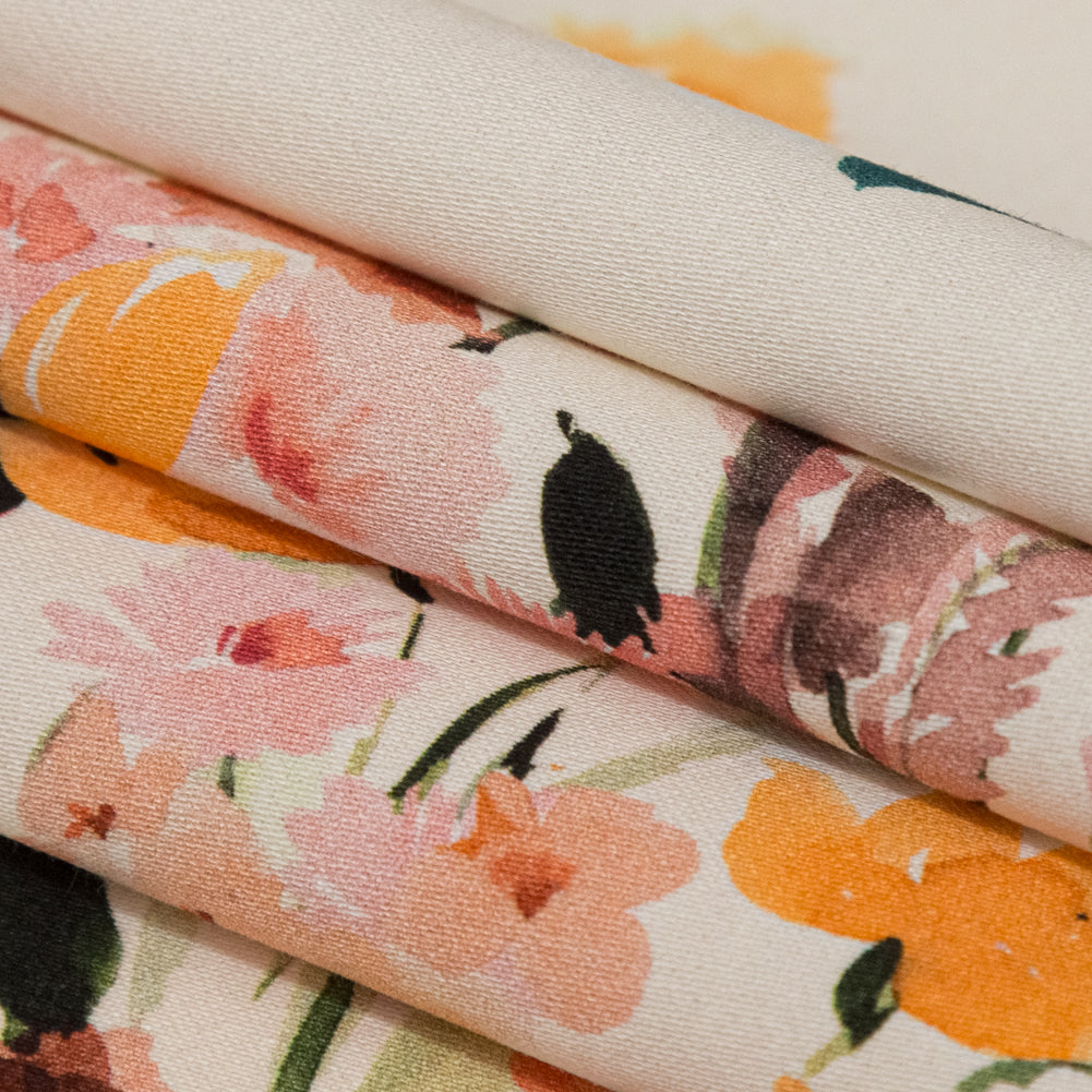 Stretch Cotton Sateen - White Floral Border - Blooming Upwards Print - Mood Exclusive Serengeti Collection - Joann Fabrics