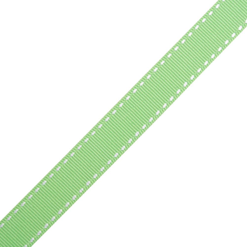 Grosgrain Ribbon with White Stitched Borders - Mint Green - 0.625