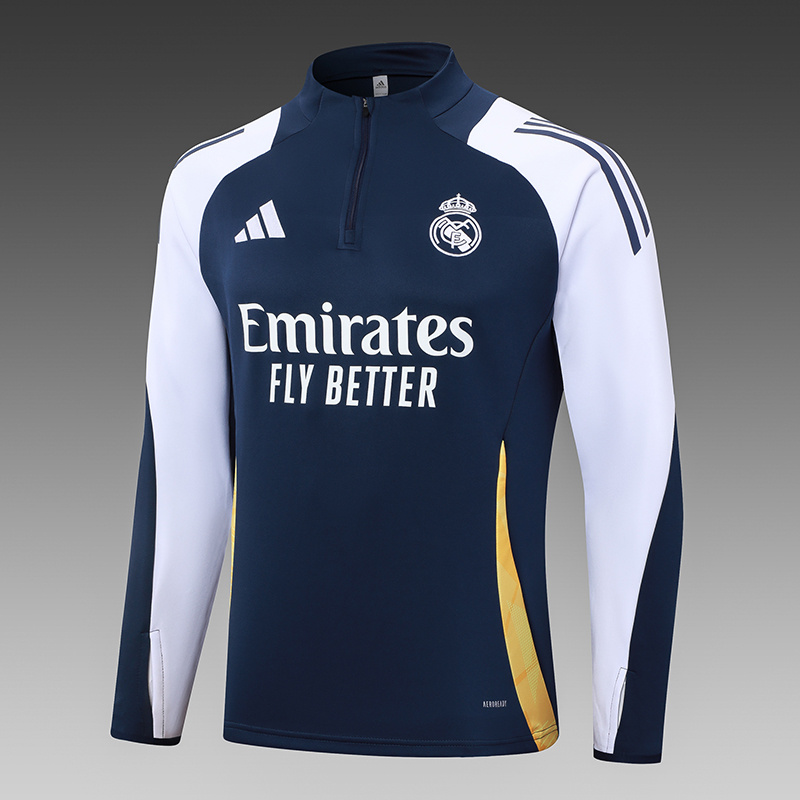 2024/2025 Real Madrid Half-Pull Training Suit Royal Blue Football Shirt 1:1 Thai Quality Set