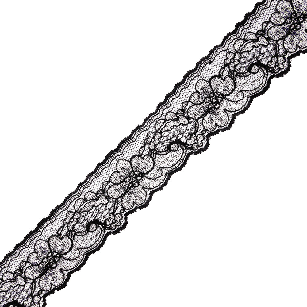 Black and White Floral Re-Embroidered Lace Trim - 1.875