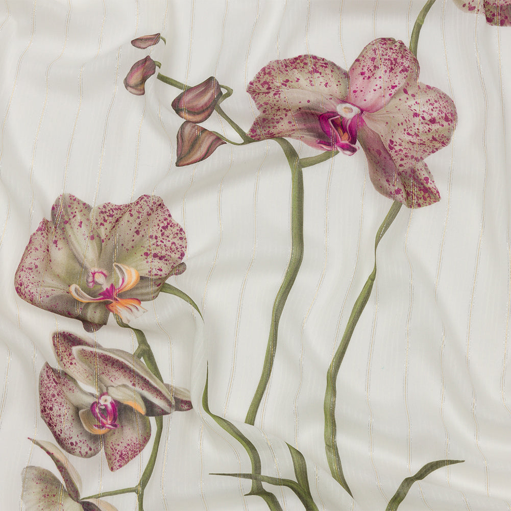 Mood Exclusive White Spotted Moth Orchid Metallic Pinstriped Viscose Dobby - Joann Fabrics