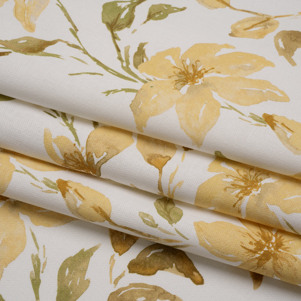 Printed Cotton Canvas - Maize Watercolor Floral Stems - British Imported - Joann Fabrics