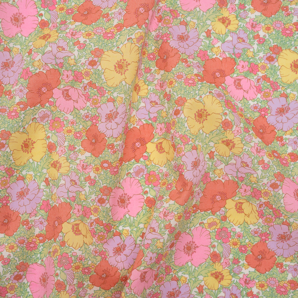 Liberty Fabrics Tana Lawn® - Meadow Song Pink, Yellow and Lime Green Flower Field - Joann Fabrics