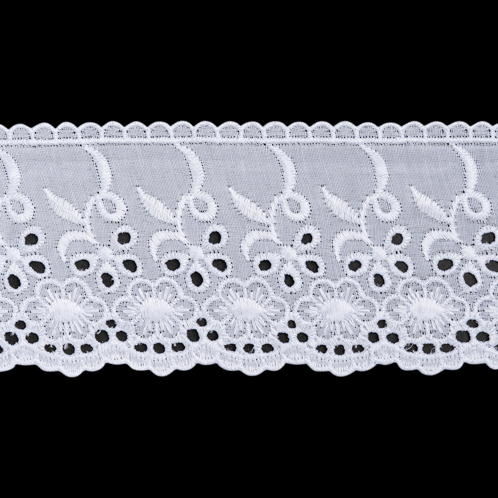 Cotton and Polyester Embroidered Eyelet Lace Trim with Scalloped Edges - 3