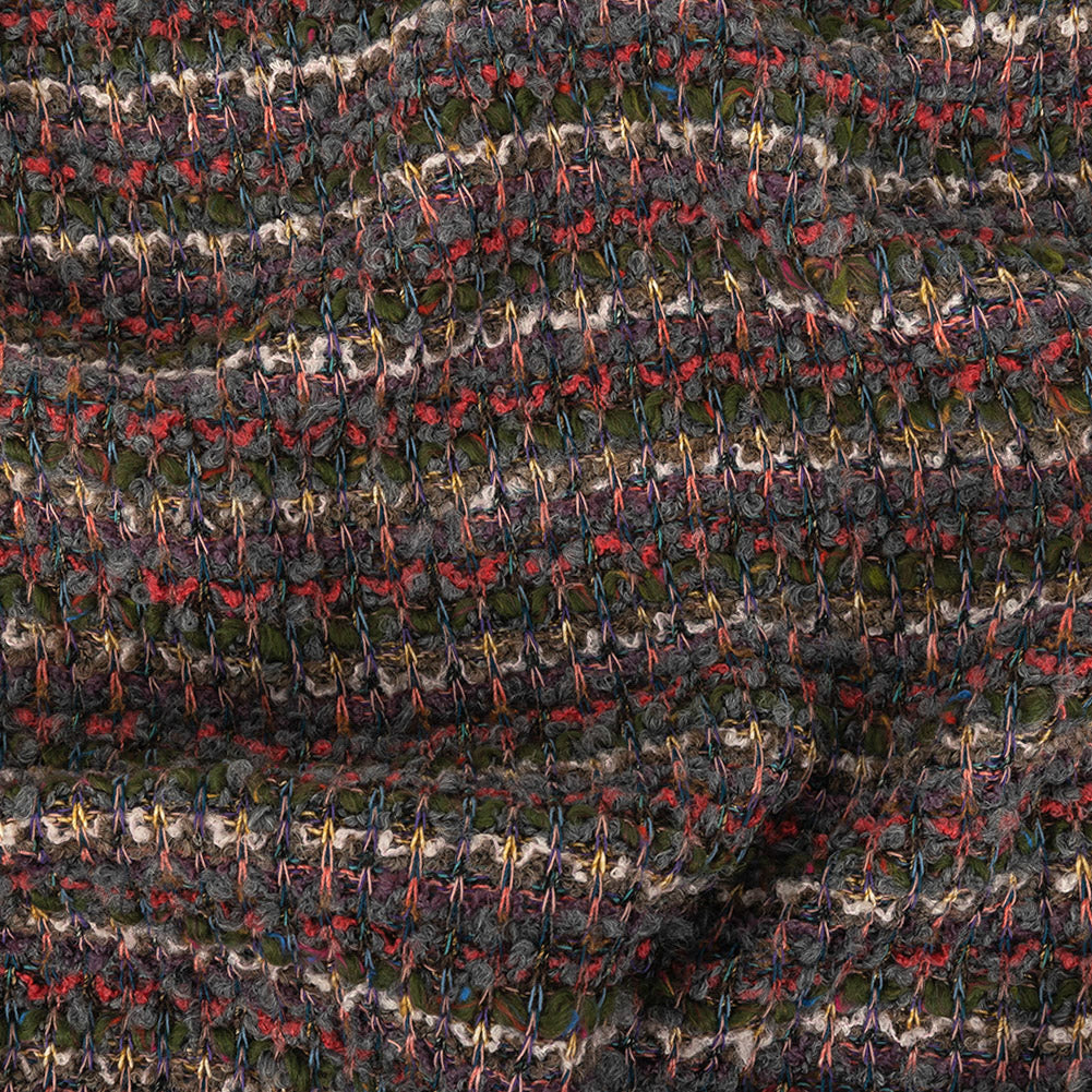 Hunter, Coral and Gray Stripes Boucled Wool Sweater Knit - Joann Fabrics