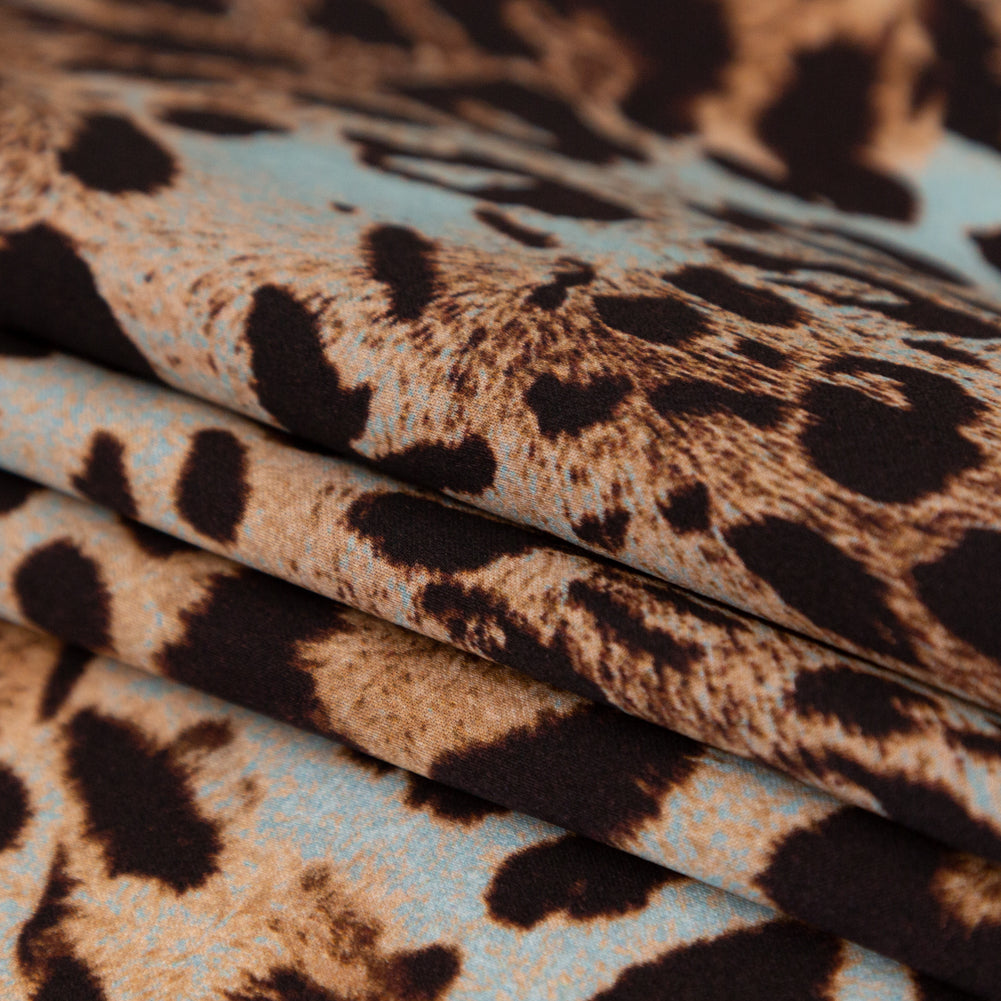 Mood Exclusive Italian Aqua and Brown Jaguar Digitally Printed Silk Charmeuse - Joann Fabrics