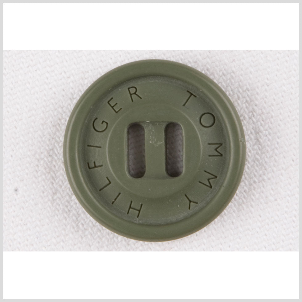 Plastic Slot 2-Hole Button by Tommy Hilfiger - 24L/15mm - Dark Sage Green Designer Logo - Joann Fabrics