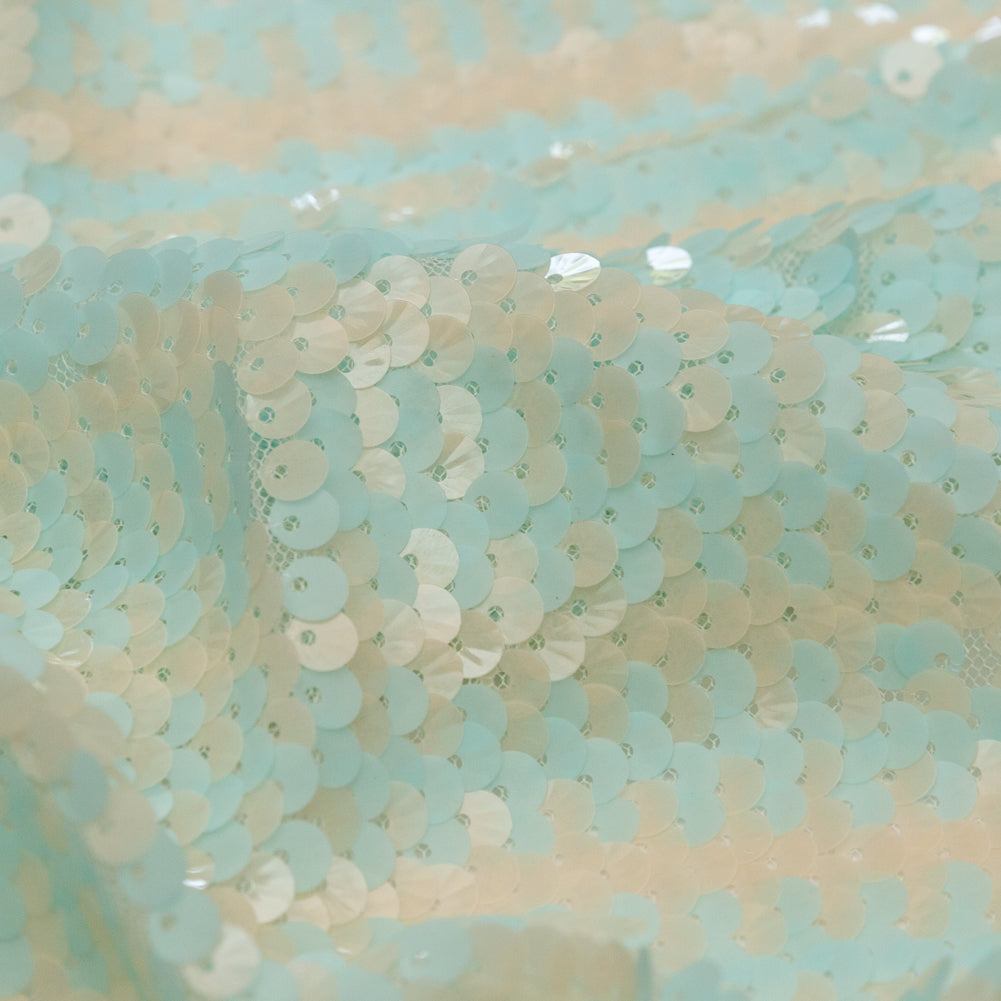 Mesh with Shell Sequins - Opal Blue and Almond Milk Stripes on White - Joann Fabrics
