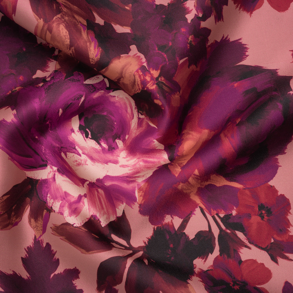 Polyester Mikado Print - Pink, Red and Plum Painterly Florals - Designer Deadstock - Joann Fabrics