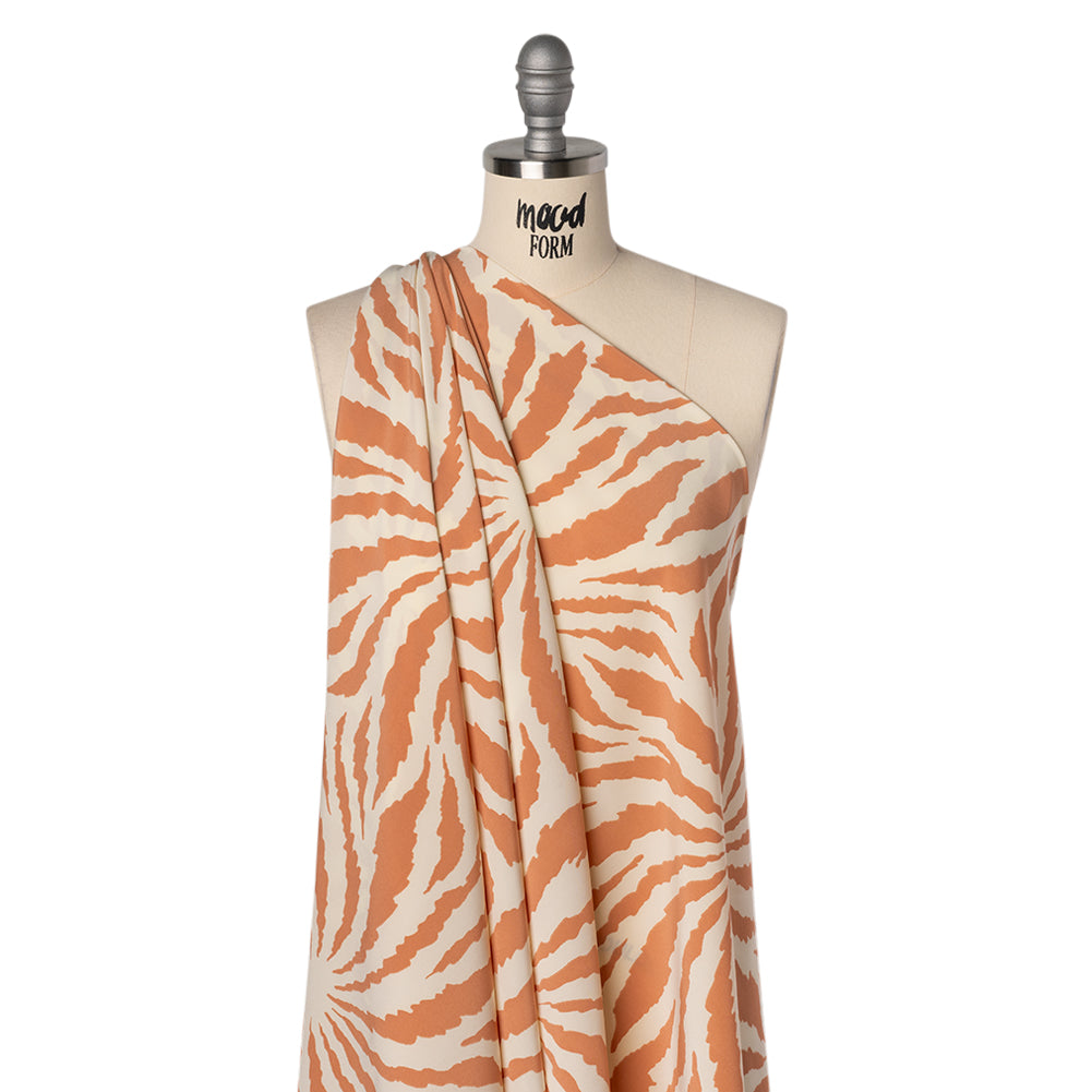 Stretch Polyester Crepe de Chine Print - Bone and Clay Abstract Stripe Bursts - Designer Deadstock - Joann Fabrics