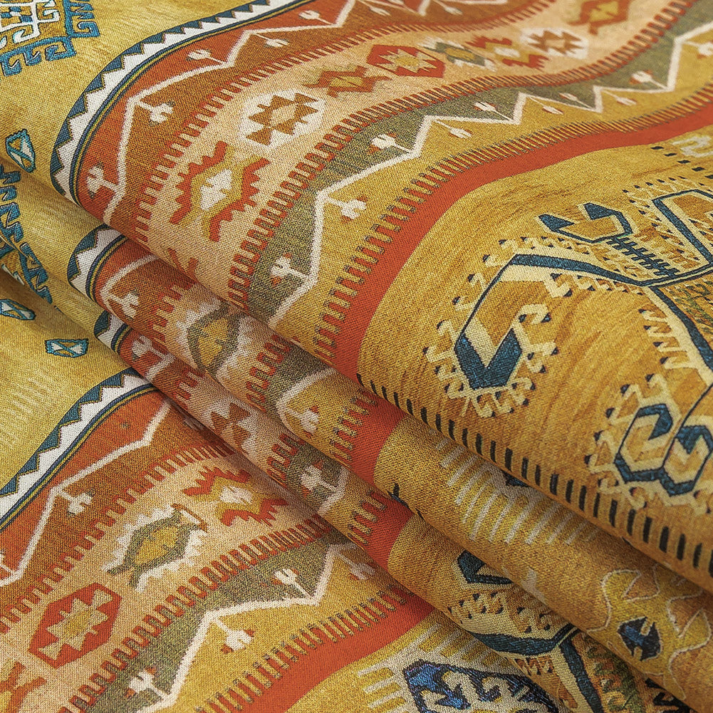 Cotton Voile - Yellow Geometric Stripes - Vishnu's Freedom Print - Mood Exclusive Surya Collection - Joann Fabrics