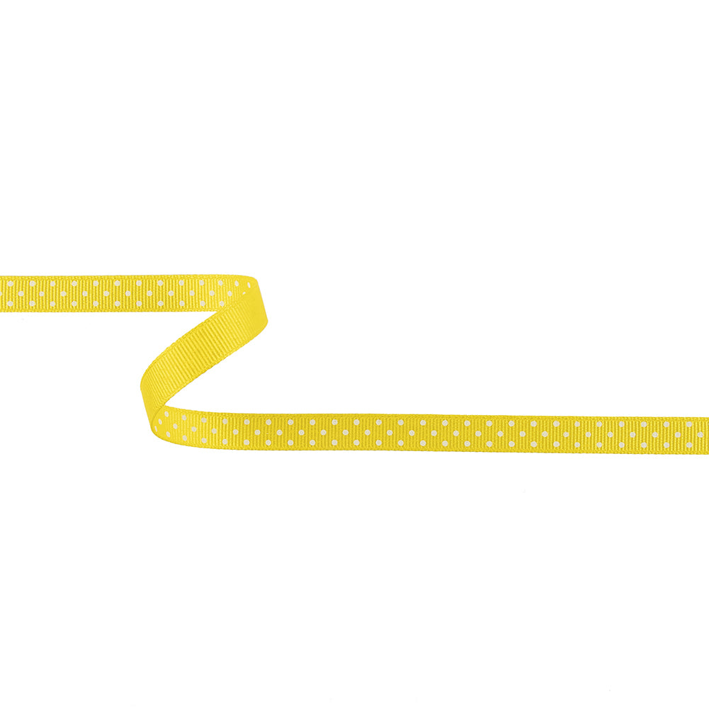 Blazing Yellow and White Polka Dots Grosgrain Ribbon - 0.375