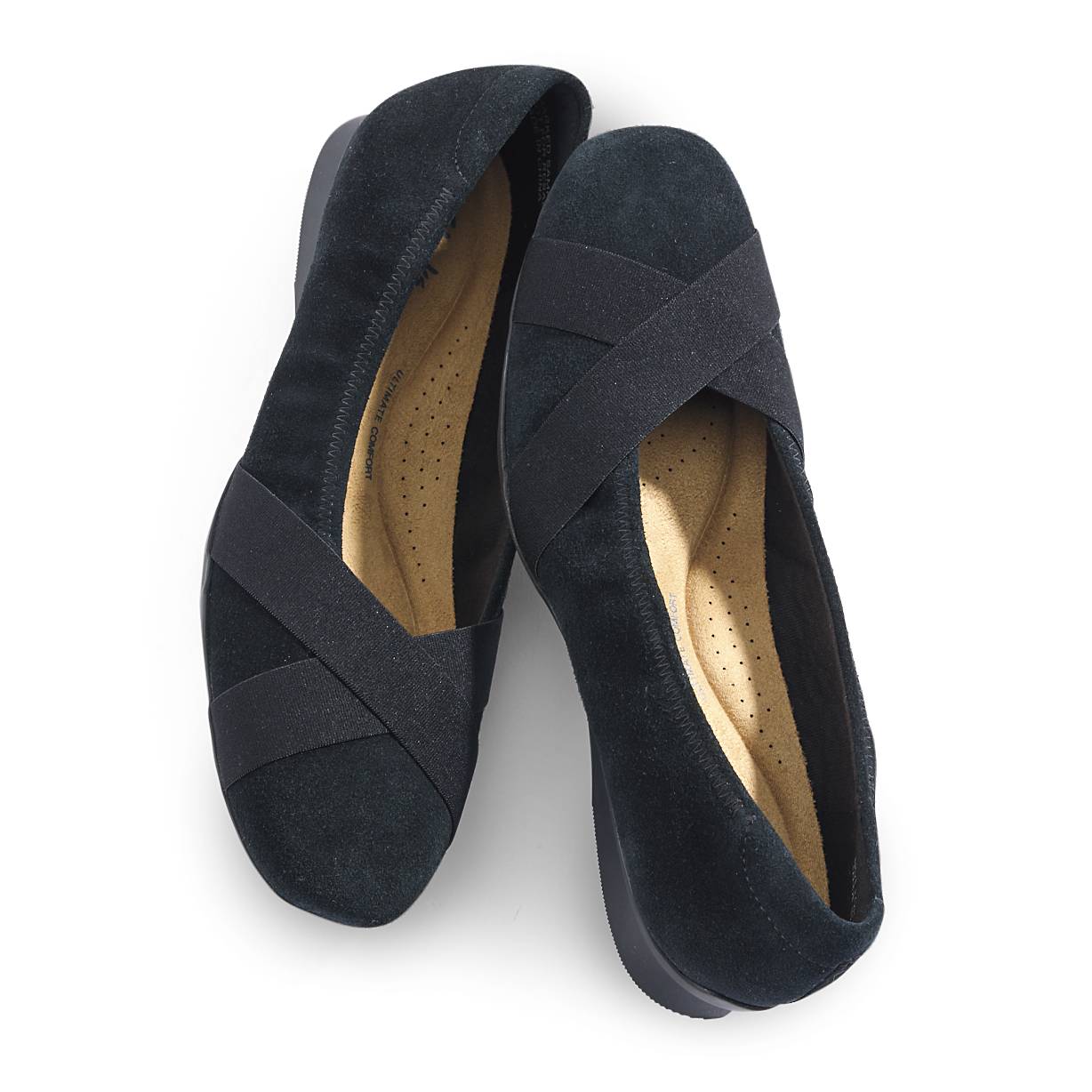 Clarks® Crisscross Suede Flats, Cushioned Footbed - Northstyle Catalog