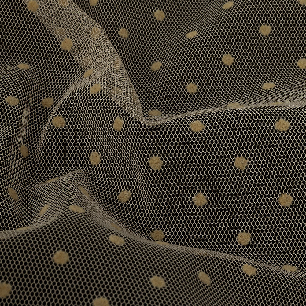 Famous Australian Designer Tea Polyester Mesh with Flocked Polka Dots - Joann Fabrics