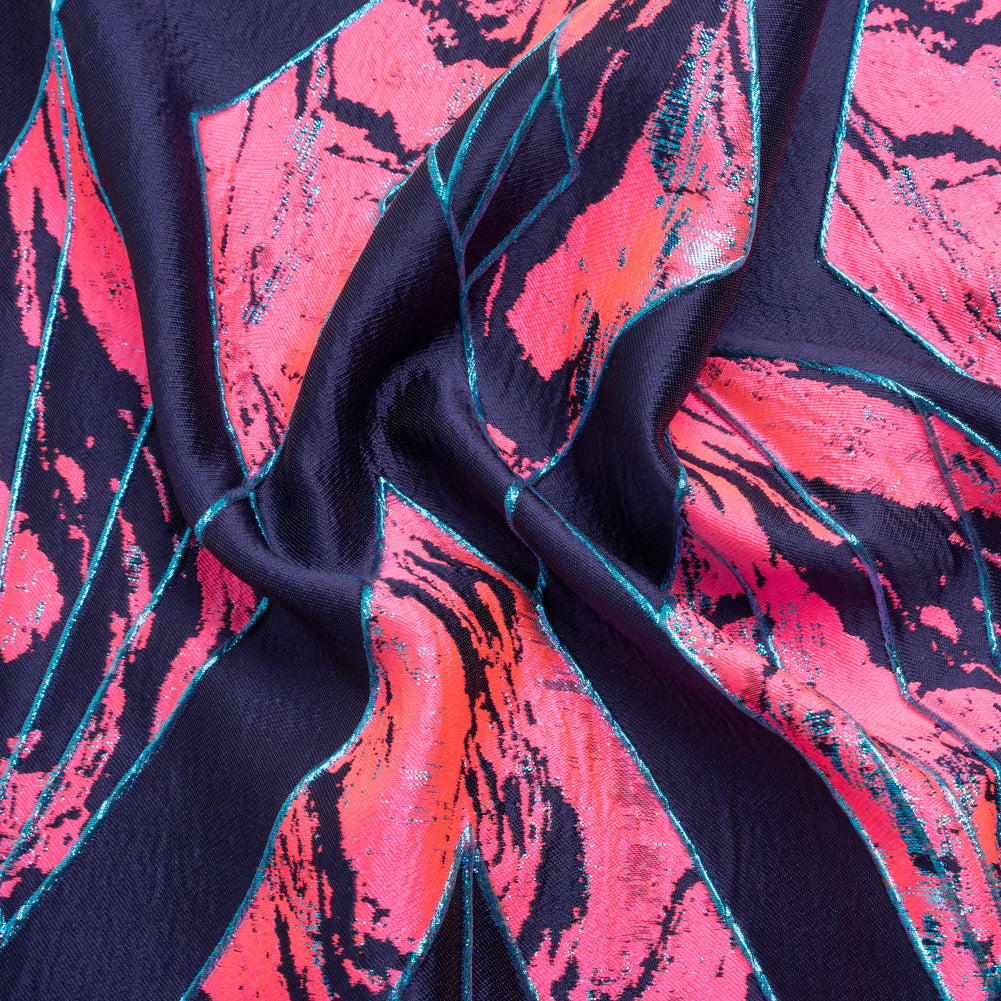 Metallic Teal, Navy and Hot Pink Diamond Dreams Luxury Brocade - Joann Fabrics