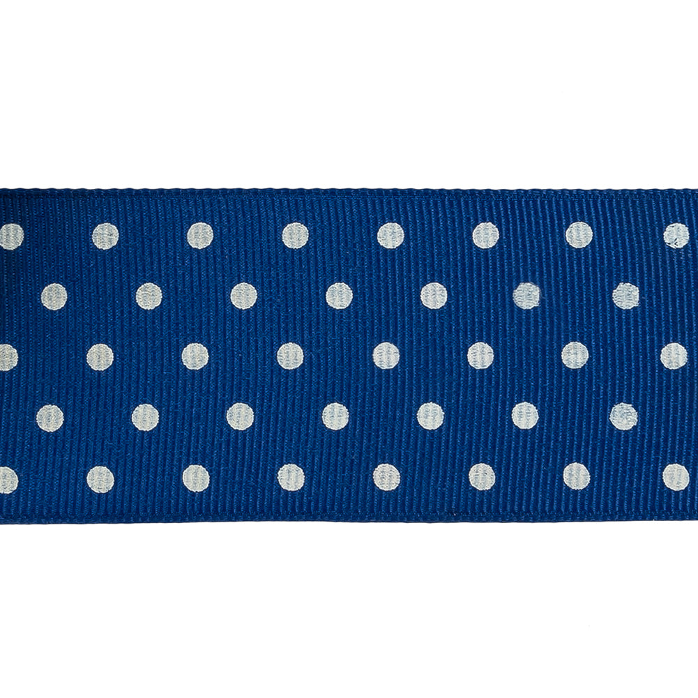 Deep Ultramarine and White Polka Dots Grosgrain Ribbon - 1.625