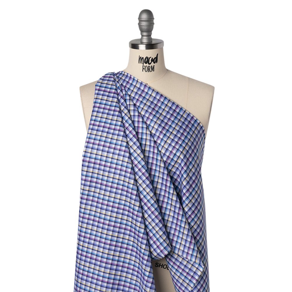 Cotton Twill Shirting - Blue, Magenta and Yellow Plaid - Deadstock - Joann Fabrics