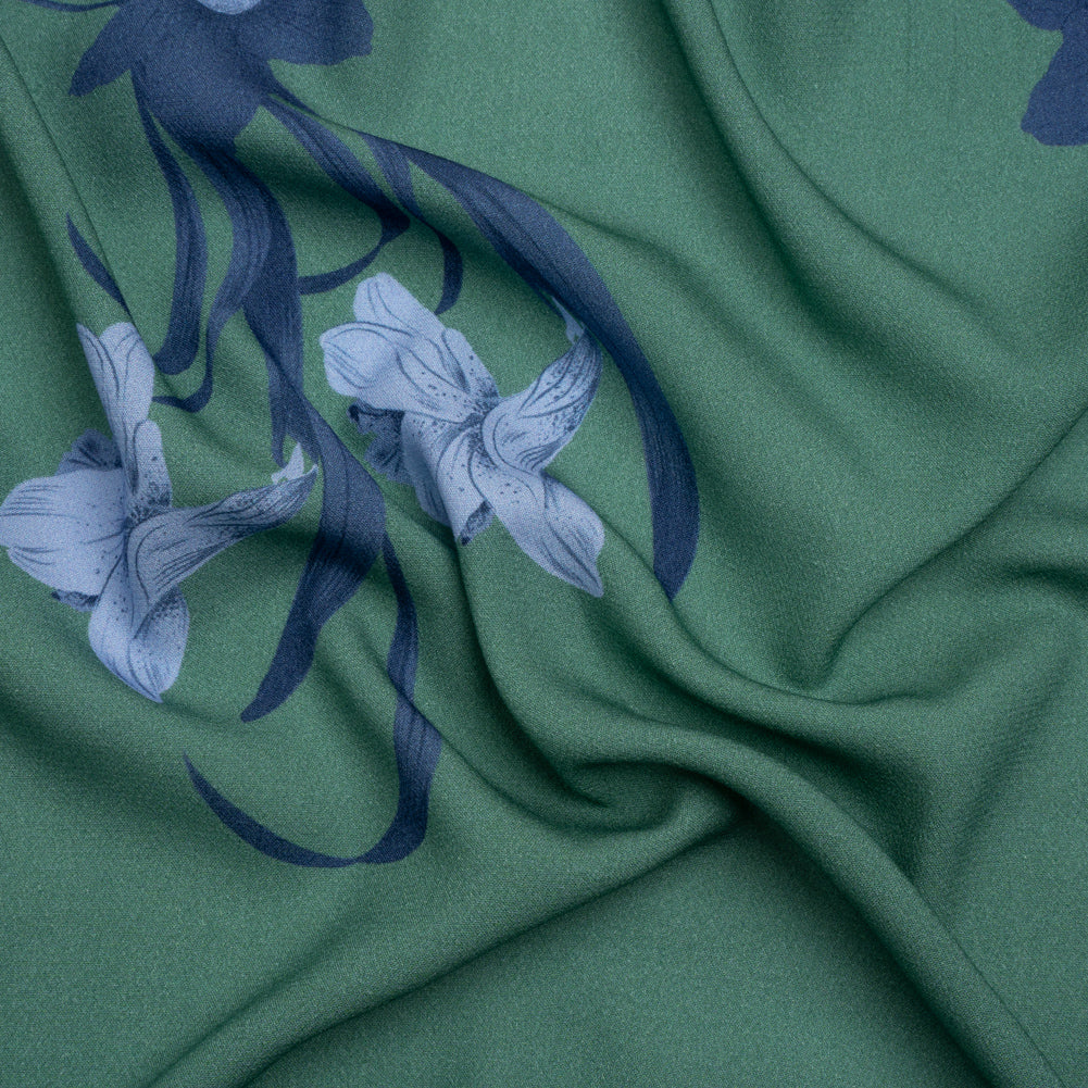 Viscose Crepe Print - Green and Blue Floral - Mood Exclusive April Ever After - Joann Fabrics