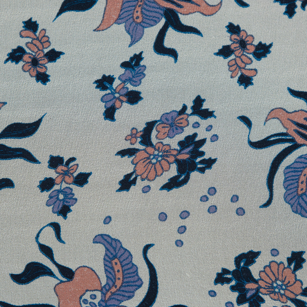 Pink and Blue Floral Border Printed Silk Chiffon - Joann Fabrics