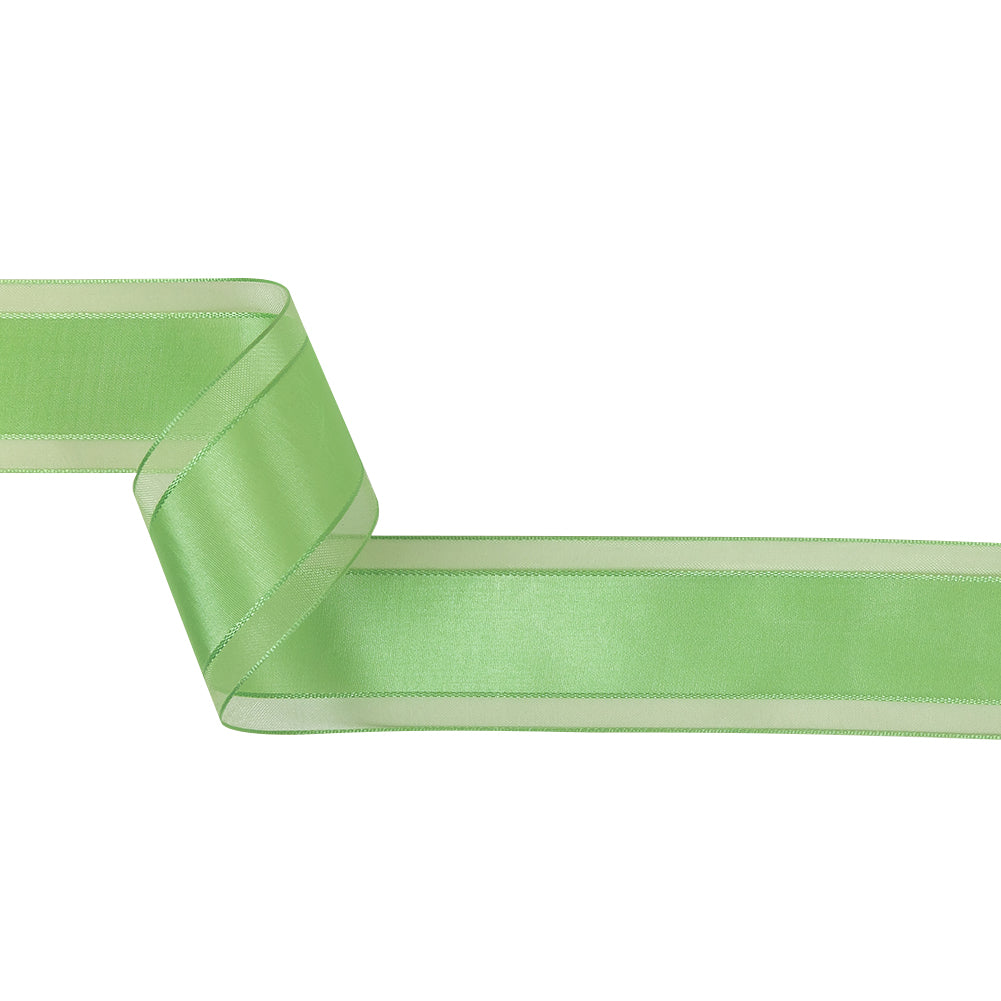 Patina Green Woven Ribbon with Sheer Organza Borders - 1.5
