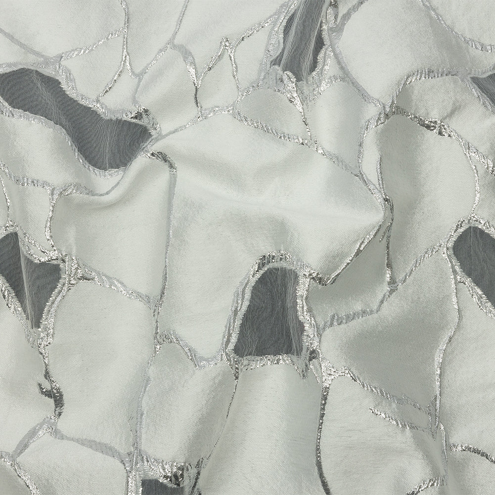 Metallic Silver and White Abstract Luxury Burnout Brocade - Joann Fabrics