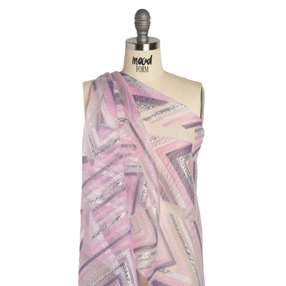 Metallic Silver, Pink and Mauve Chevrons and Arrows Luxury Burnout Brocade - Joann Fabrics