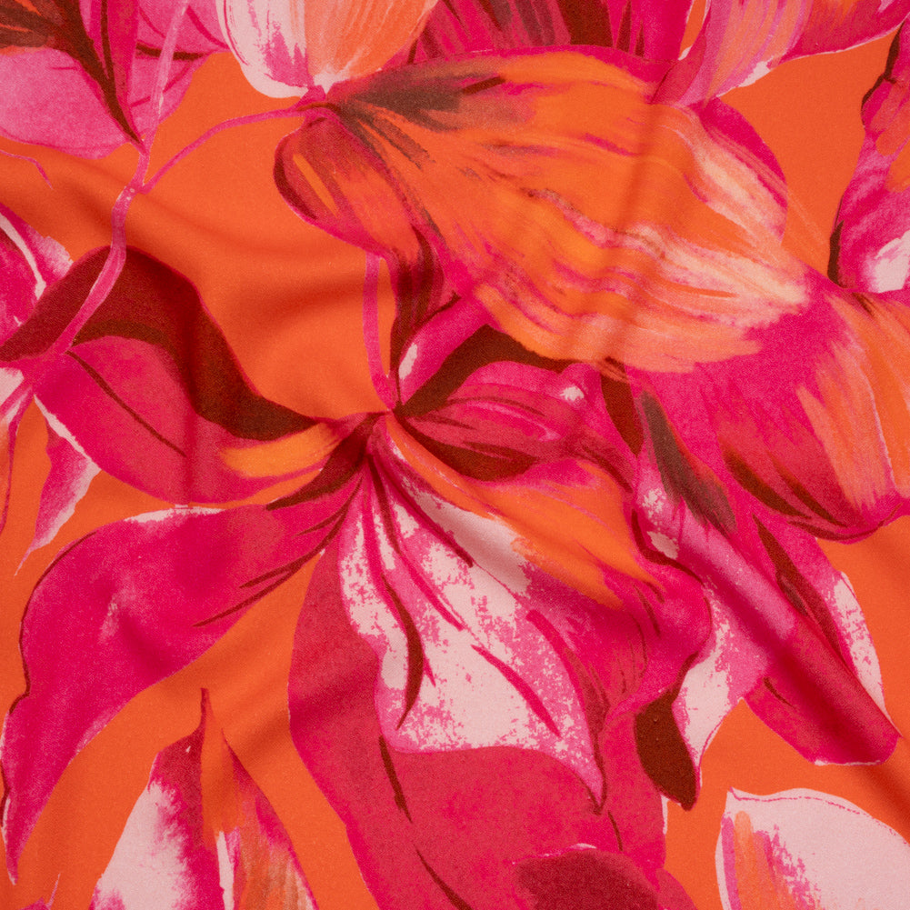 Viscose Crepe - Hot Pink and Orange Painterly Florals - Mood Exclusive August Augury Print - Joann Fabrics