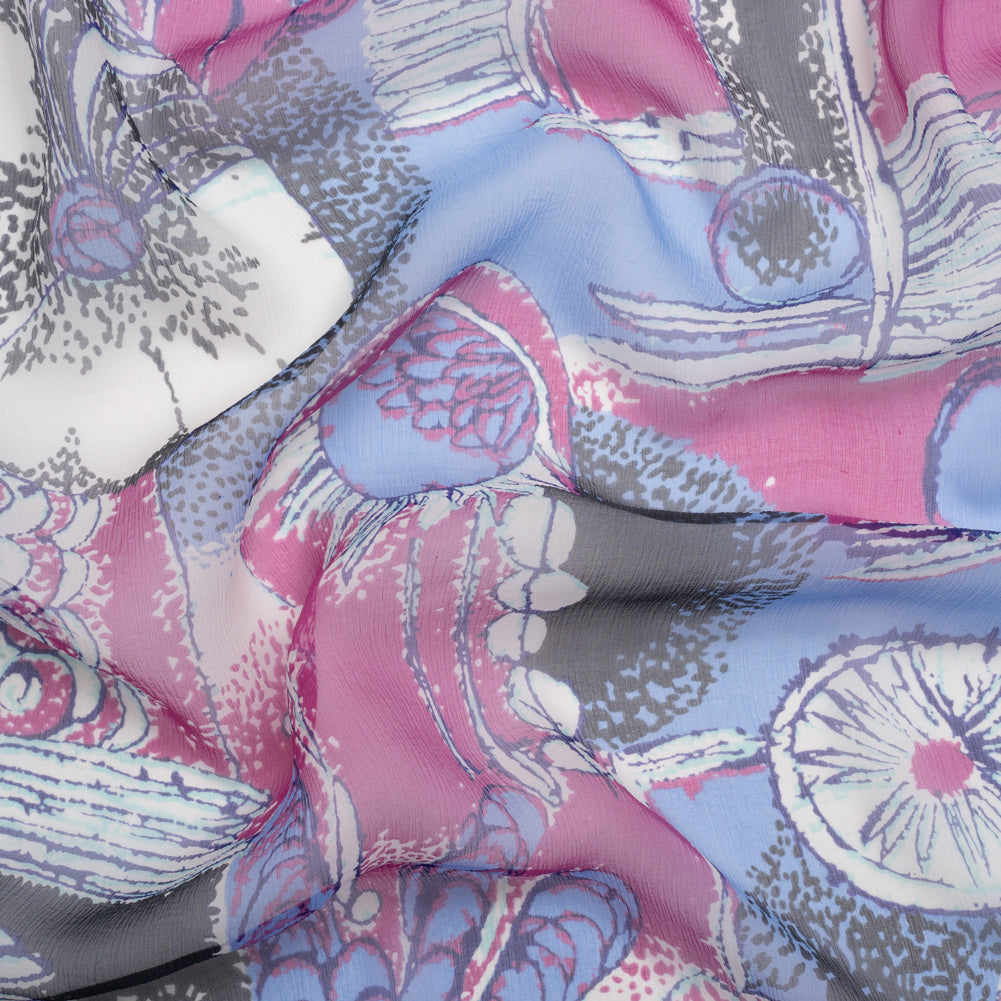 Periwinkle, Magenta and Black Flowers and Blocks Crinkled Silk Chiffon - Joann Fabrics