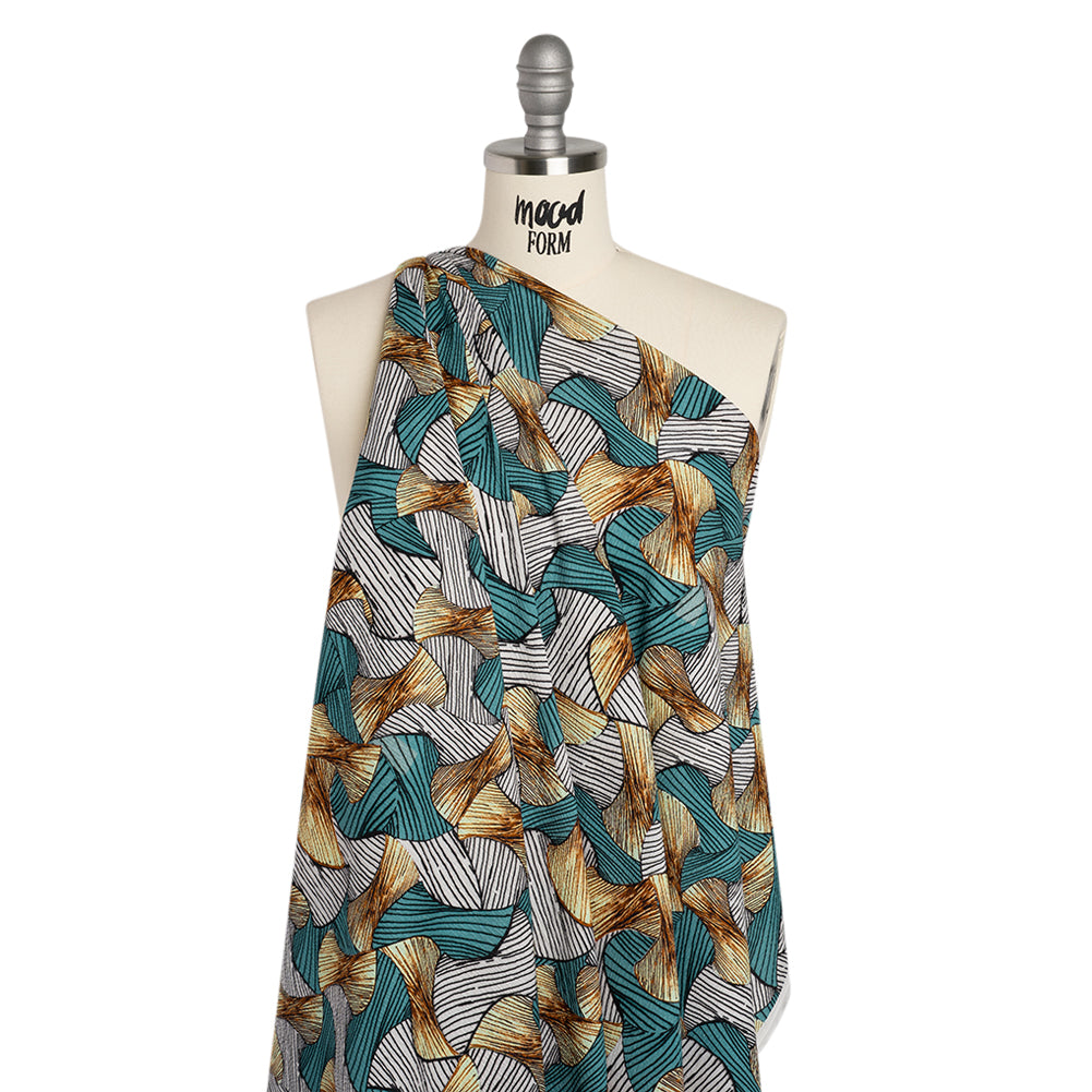 Slubbed Gauzy Cotton Woven - Blue, Brown and White Abstract - Mood Exclusive Tantric Tessellations Print - Joann Fabrics