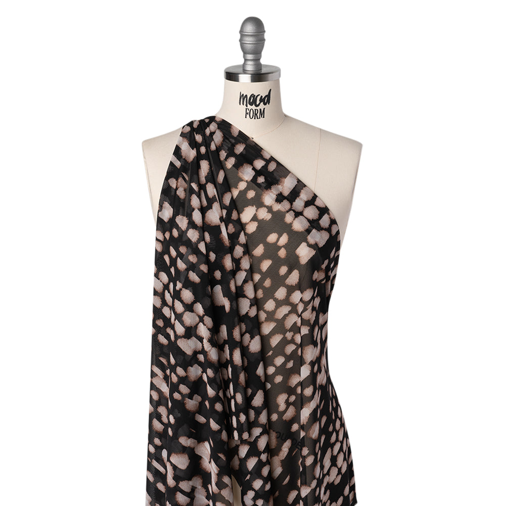 Polyester Stretch Mesh Print - Black, Beige and Cream Abstract Spots - Designer Deadstock - Joann Fabrics