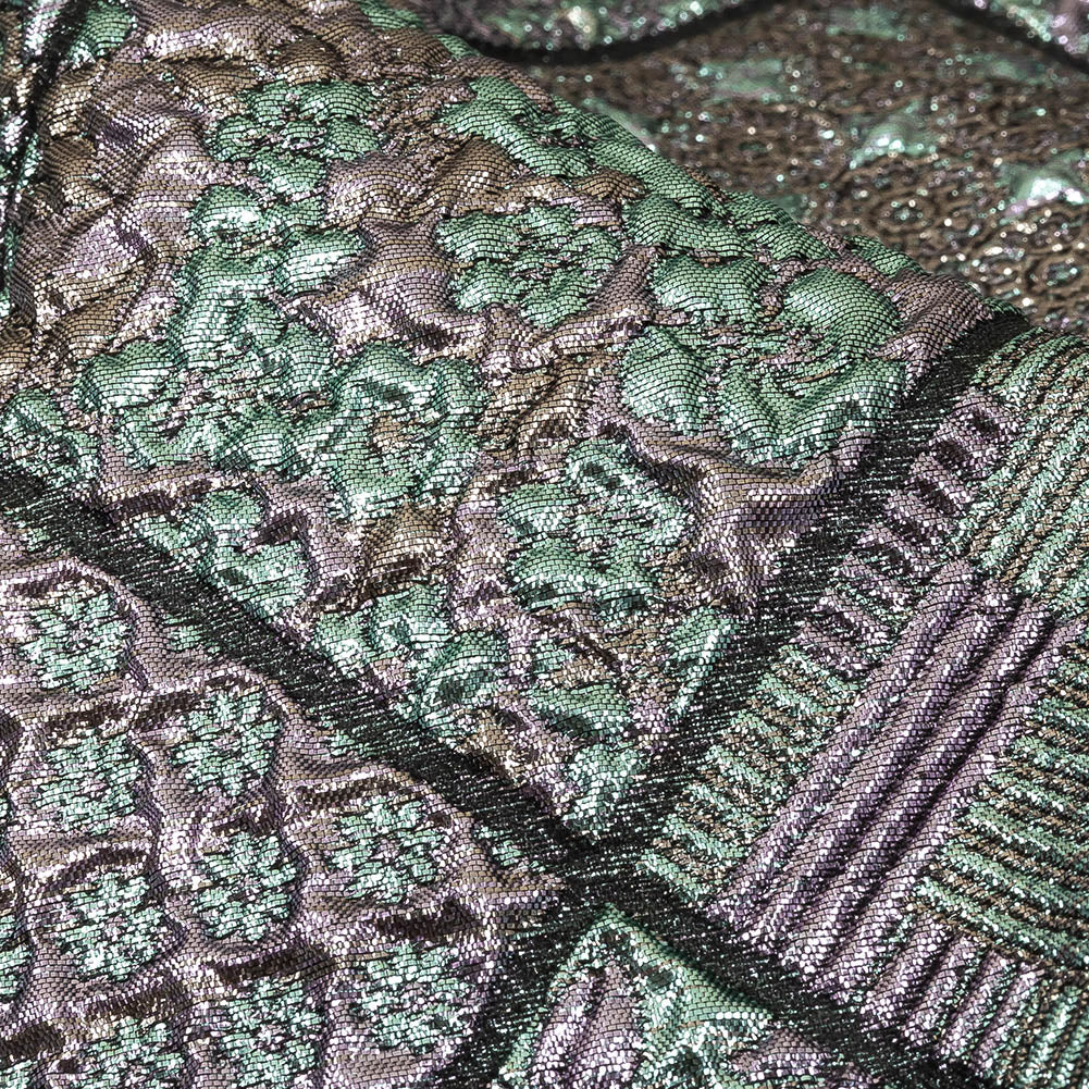 Metallic Baby Blue, Rose Gold and Lilac Patchwork Squares Luxury Brocade - Joann Fabrics